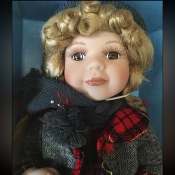 Winter Holiday Dress With Stocking Cap (Bisque Porcelain Doll) Collectible - Picture 6 of 14